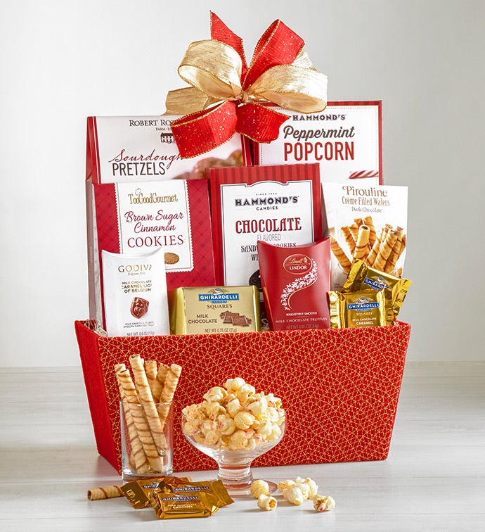 Gilded Metallic Stitched Felt Gift Basket Red